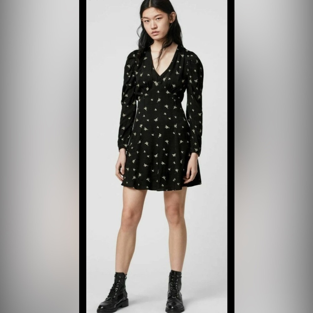 All Saints Rosi Bamboo Long‎ Sleeve Mini Dress Size 8